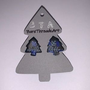 Handmade Blue Plaid Christmas Tree with Snowflake Earrings